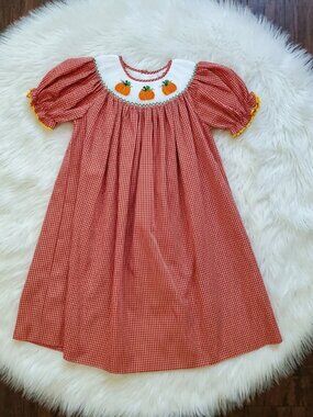 Mom & Me Bishop Smocked Pumpkin Dress Size 3T